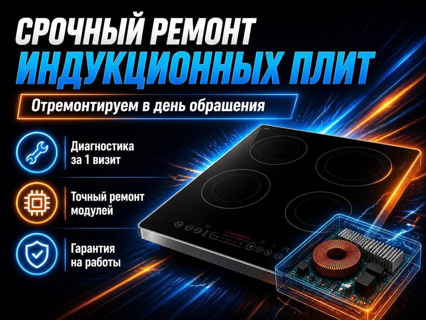 Срочный ремонт индукционных плит в день обращения — Артём, фото
